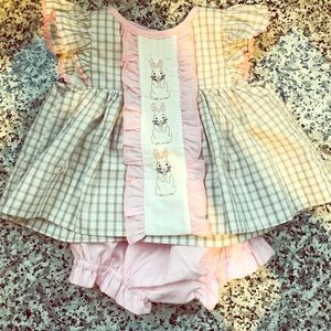 Bunny Embroidery Smock Bloomer set